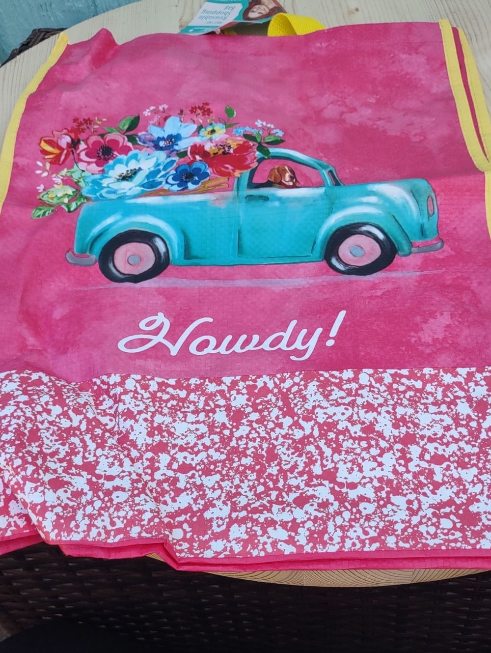Pioneer Woman Pink 'Howdy!' Floral Truck Reusable Bag